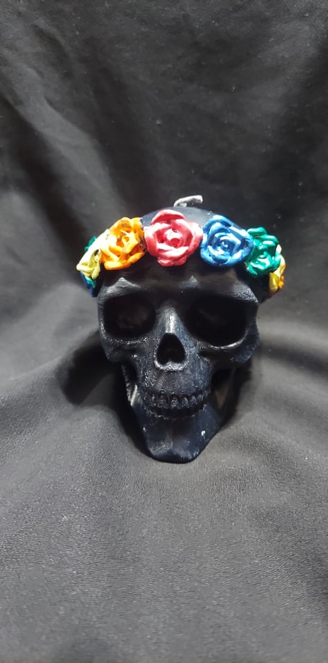 Skull - Day of the Dead - BLACK W/RAINBOW ROSES Skull - Day of the Dead - BLACK W/RAINBOW ROSES